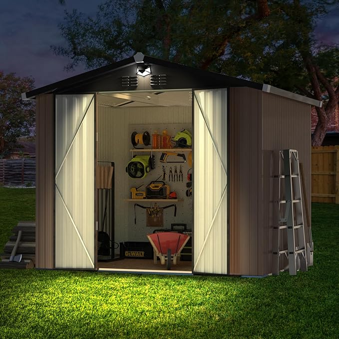 Metal Storage Shed,Outdoor Storage Building 8x6,Large Backyard Shed with Lockable Door,Waterproof Outside Storage Shed