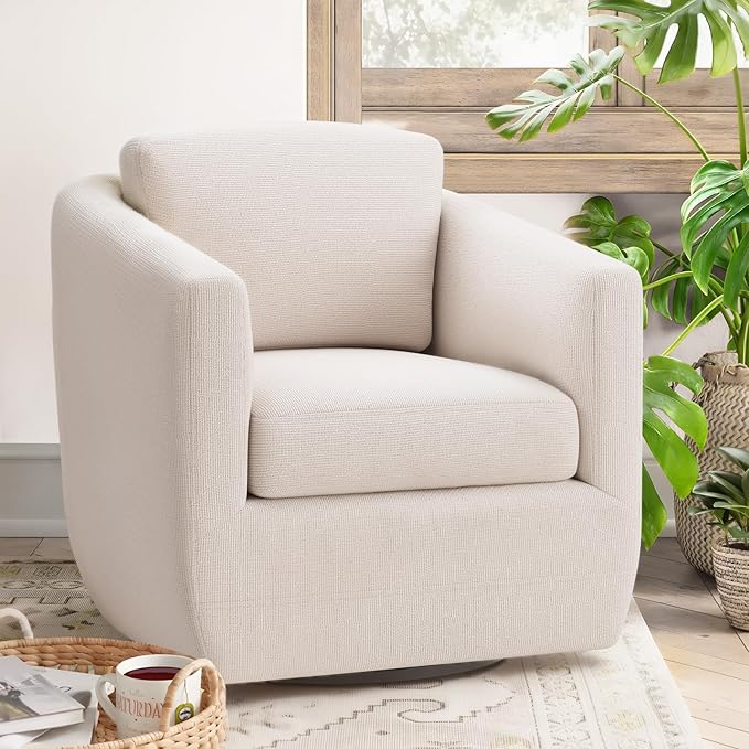 COLAMY 360° Swivel Accent Chair Set of 2 with Pillow - Comfy Living Room Armchair No-Sag Foam & Sturdy Metal Base, Fully Assembled Swivel Accent Single Sofa for Bedroom Living Room, Office, Beige