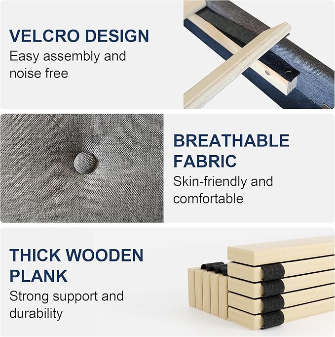 Twin Size Platform Bed Frame with Upholstered Headboard, Button Tufted Design, No Box Spring Needed, Dark Grey