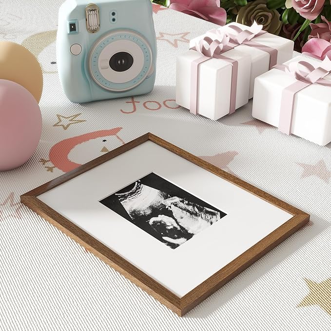 Axeman 11x14 Signature Picture Frame - Solid Oak Wood 11x14 Picture Frame With Mat to 5x7, Graduation Wedding Birthday Guest Book Party Signing, Hanging Hardware Included, Walnut