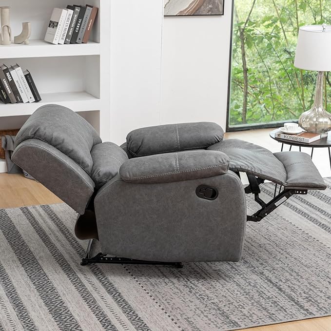 Manual Recliner Chair for Adults, Reclining Chairs, Breathable Leather Single Sofa with Adjustable Backrest, Modern Push Back Wingback Lounge Armchair for Living Room (Dimgray)