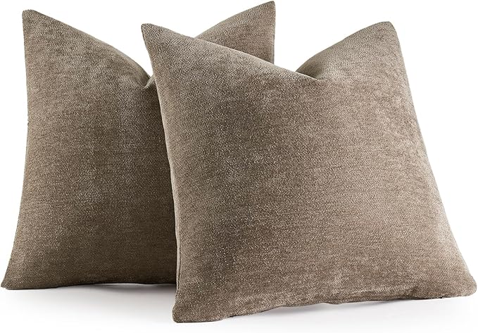 MIULEE Pack of 2 Light Brown Decorative Pillow Covers 20x20 Inch Soft Chenille Couch Throw Pillows Farmhouse Cushion Covers for Home Decor Sofa Bedroom Living Room