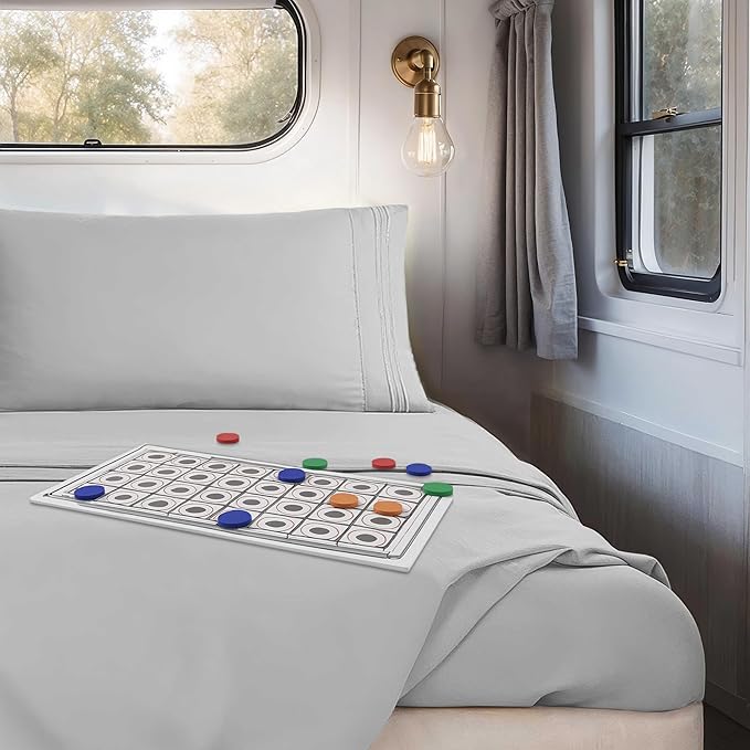 Clara Clark Bed Sheets, Premier 1800 Series 4 Piece RV Queen Sheet Set, Luxury Soft Sheets for RV Bunks, Short Queen - Silver Gray