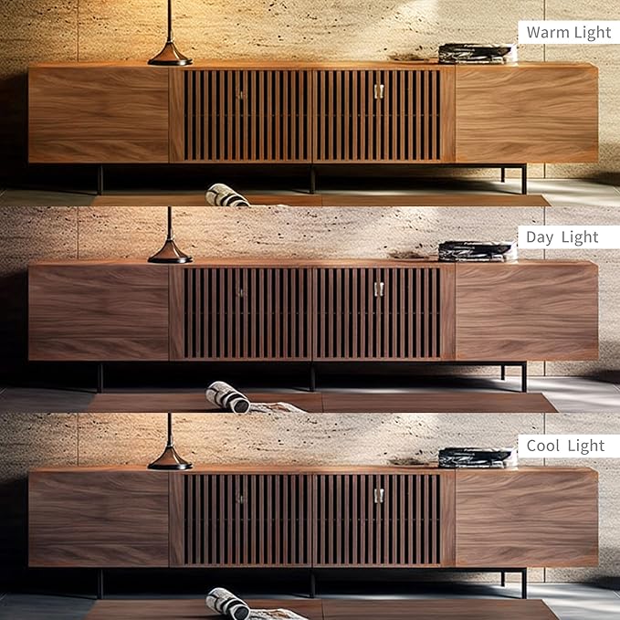 Mid Century Modern TV Stand with 4 Doors, 70.87 Inch Wide Entertainment Center TV Console for Living Room Bedroom, Media Console TV Cabinet with Storage Walnut