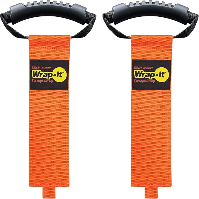 Easy-Carry Wrap-It Storage Straps - 22” (2-Pack) Blaze Orange – Heavy-Duty Hook and Loop Cord Carrying Strap, Hanger, and Organizer with Handle for Pool Hoses, Garden Hoses, Cords, Cables and More