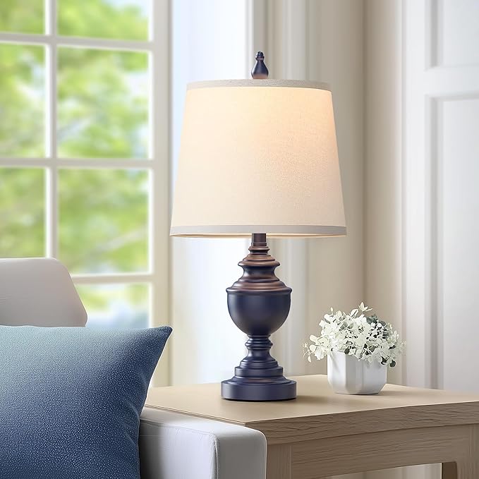 PARTPHONER Retro Table Lamps Set of 2, Bedside Lamp for Bedroom Rustic Farmhouse Table Lamps for Living Room, Vintage Nightstand Lamps with White Shades, Blue