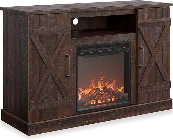 BELLEZE 47" TV Stand with 18" Electric Fireplace Heater & Media Entertainment Center Console Table for TV up to 50" with Open Storage Shelves & Cabinets - Veropeso (Espresso)