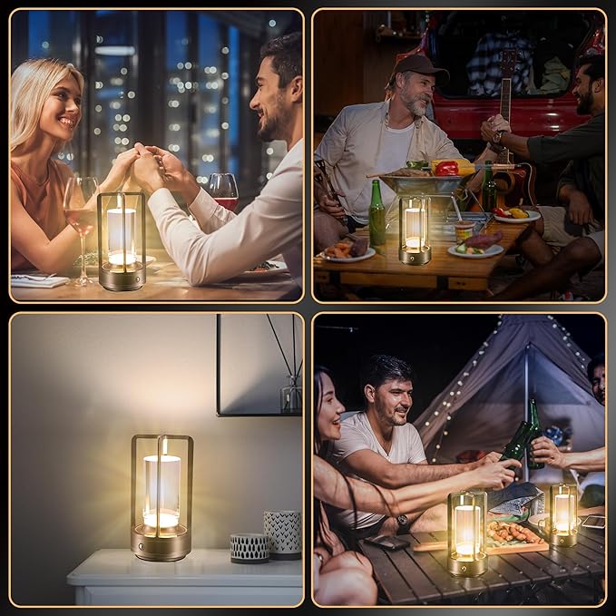 Portable Metal Table Lamp,Cordless Table Lamp, Rechargeable Battery Operated Lights, LED Table Lamps, 3 Color Stepless Dimming Touch, for Bedroom Restaurant Home Outdoor (Sliver)