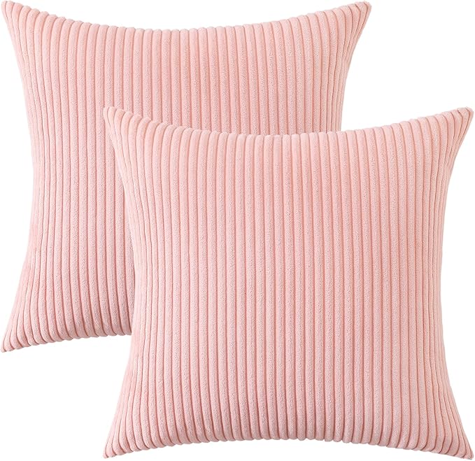 Mecatny Corduroy Decorative Throw Pillow Covers 20x20 Set of 2 for Sofa Living Room, Soft Neutral Boho Couch Pillow Covers for Home Decor, Pink