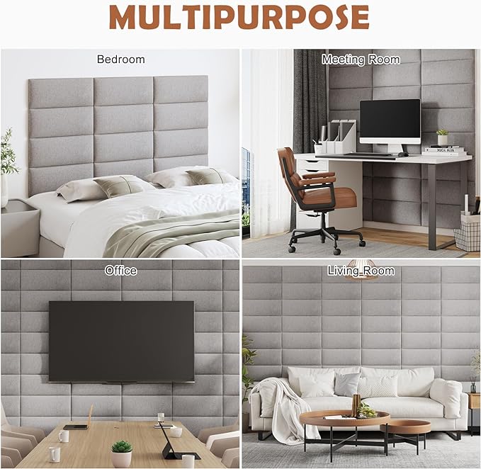 IFNOW Upholstered Wall Mounted Headboard, 3D Soundproof Wall Panels Peel and Stick for King Size, Reusable and Removable Tufted Bed Headboard in Medium Grey (12 Panels, 10" x 24")
