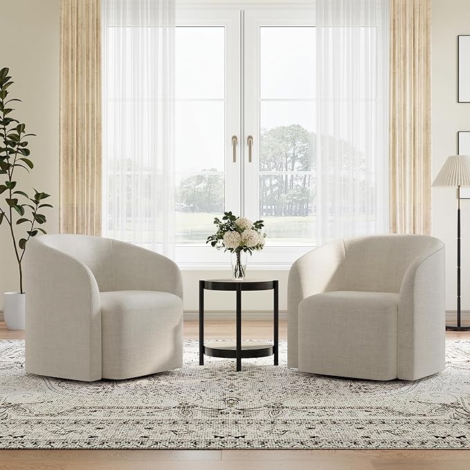 COLAMY Swivel Accent Chair,Swivel Barrel Chair,Upholstered Comfy 360 Degree Swivel Chair for Living Room/Bedroom/Waiting Room/Office(Beige)