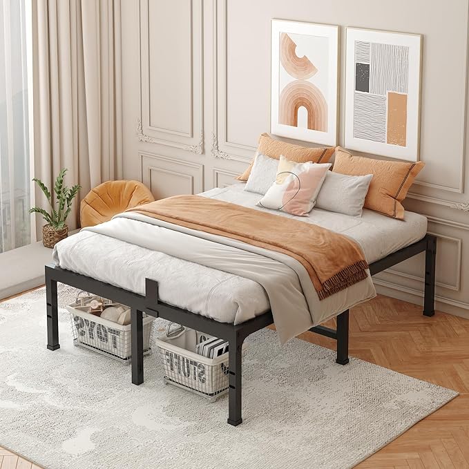 FUIOBYVV Full Bed Frames, 16 Inch Heavy Duty Metal Platform Bed Frame Full Size Support Up to 3500 lbs, No Box Spring Needed/No Shaking/Steel Slat Support/Noise Free/Easy Assembly