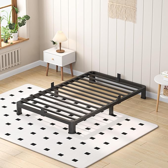 4 Inch Twin Heavy Duty 3500 lbs Bed Frame with Round-Corner Legs & Anti-Squeak Design – Quick Assembly Metal Platform, No Box Spring Needed