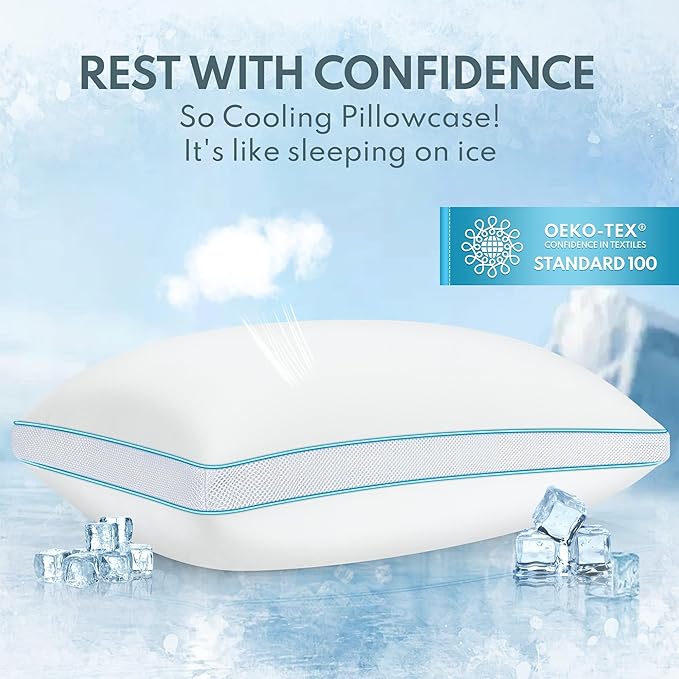 Pillow Queen Size Set of 1 for Sleeping - Fluffy Down Alternative Microfiber and Memory Foam Fill, Gusseted Soft Bed Pillow for Side,Back,and Stomach Sleepers,Breathable Hotel Pillows (Medium)