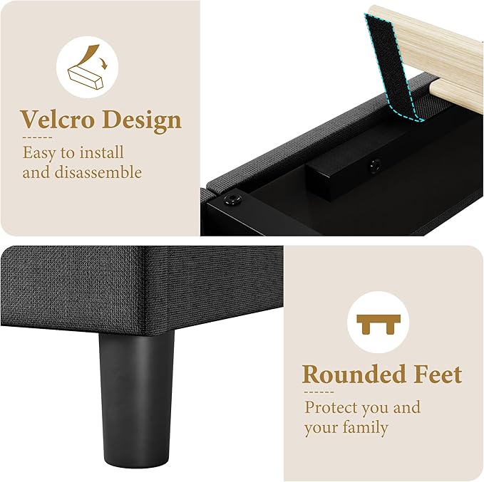 GAOMON Grey Twin Bed Frame with Upholstered Headboard, Heavy-Duty Platform Bed Frame with Strong Wood Slats, No Box Spring Needed/Noise Free/Easy Assembly