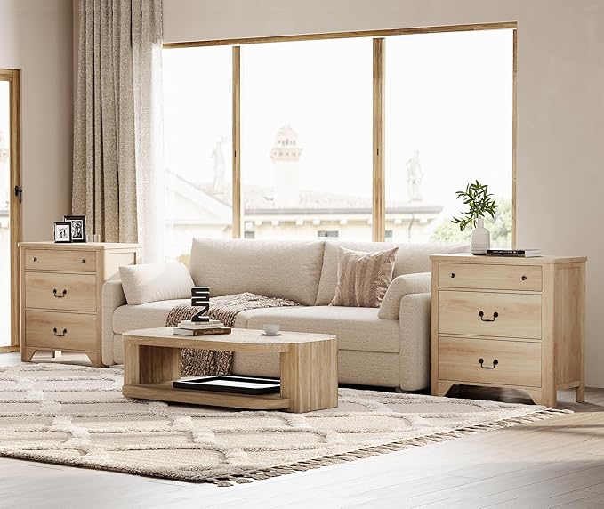 WAMPAT 3 Drawer Dresser Set of 2, 63“ Large Farmhouse Dresser for Bedroom with Wide Chest of Drawers,Oak Wooden Dressers Nightstand Cabinet for Bedroom, Living Room, Hallway, Office