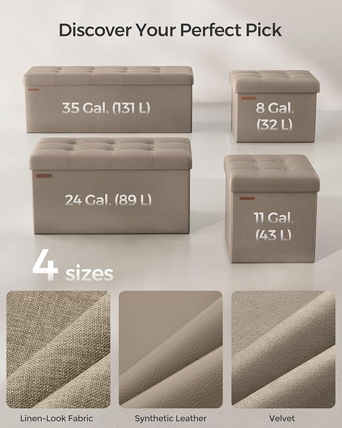 SONGMICS Mazie Collection - 30 Inches Folding Storage Ottoman Bench, Ottoman with Storage, Foot Rest Stool, Load 660 lb, for Living Room, Synthetic Leather, Camel Brown ULSF040R01