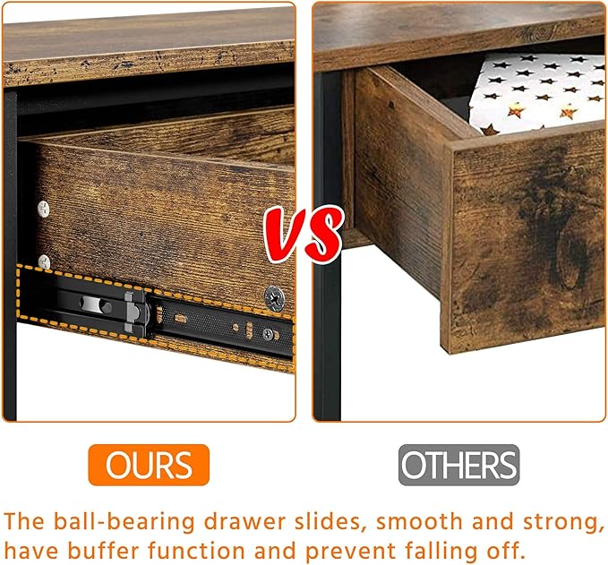 Yaheetech Console Table with Drawer, Entryway Table with 3 Tier Storage Shelves, Narrow Long Sofa Tables for Entryway, Living Room, Hallway, Couch, Kitchen, Metal Frame, Rustic Brown