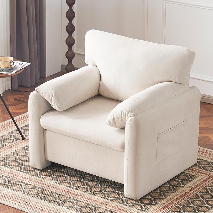 MELLCOM 39" Modern Chenille Oversized Armchair, Wide Accent Chair Set of 2, Mid Century Single Sofa Chairs, Comfy Upholstered Reading Chair for Living Room, Bedroom, and Apartment (Beige)