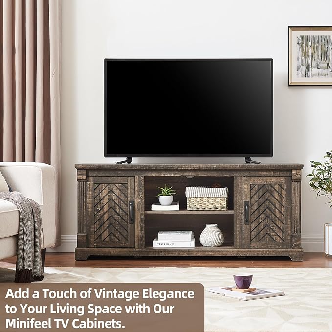 Farmhouse TV Stand for 65+ Inch TV, 25" Tall Entertainment Center with Barn Door, Rustic TV Stands for Bedroom with Adjustable Shelf, Wooden TV Consoles for Living Room, Dark Rustic Oak