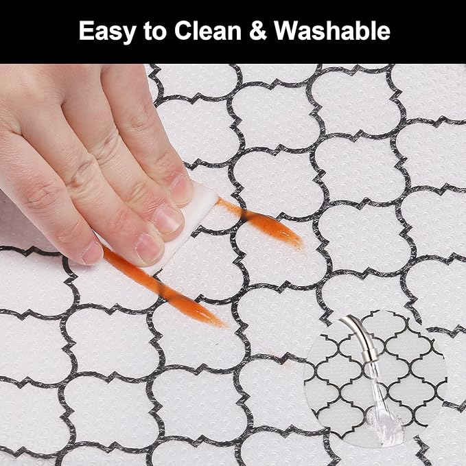 Cooyes Shelf Liner, Non Adhesive Drawer and Cabinet Liner, EVA Washable Oil-Proof Shelf Paper for Kitchen Cabinets, Refrigerator, Storage, Desks with Modern Pattern