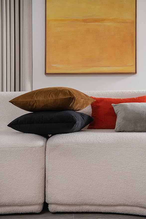 DEZENE 26x26 Euro Pillow Covers : 2 Pack Cozy Soft Velvet Oversized Couch Pillow Shams, Square Throw Pillow Cases for Living Room Sofa, Golden Brown