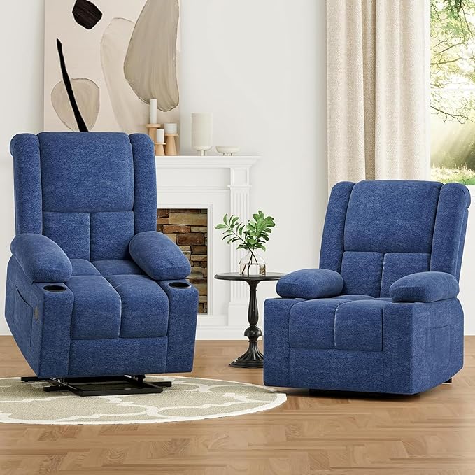 Electric Power Lift Recliner Chair,Reclining Chair with 8 Massage for Elderly,Recliner Single Sofa with 2 Cup Holders,Side Pockets,USB Charge Port,Remote Control for Living Room,Bedroom,Blue
