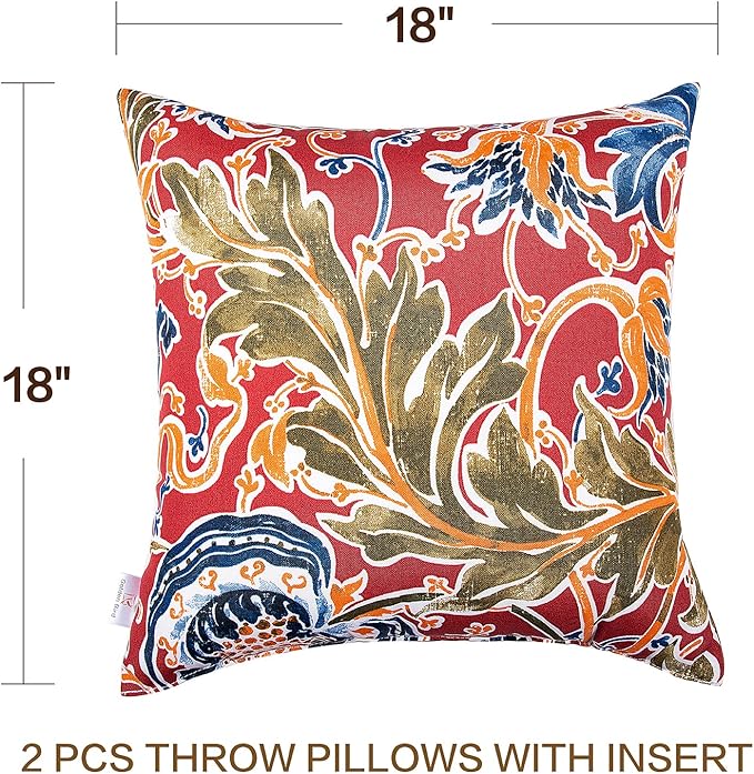 JMGBird Outdoor Throw Pillows Waterproof Set of 2 Patio Pillows 18×18 Inch Decorative Pillow for Bed, Couch, Sofa and Patio Furniture