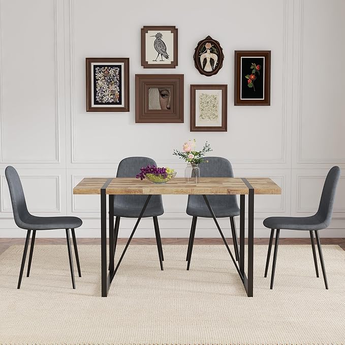 Dining Table Set for 4,Dinner Table Set for 4,55'' Kitchen Table and PU Leather Chairs Set of 4, 5 Piece Dining Table Set for Kitchen Dining Room