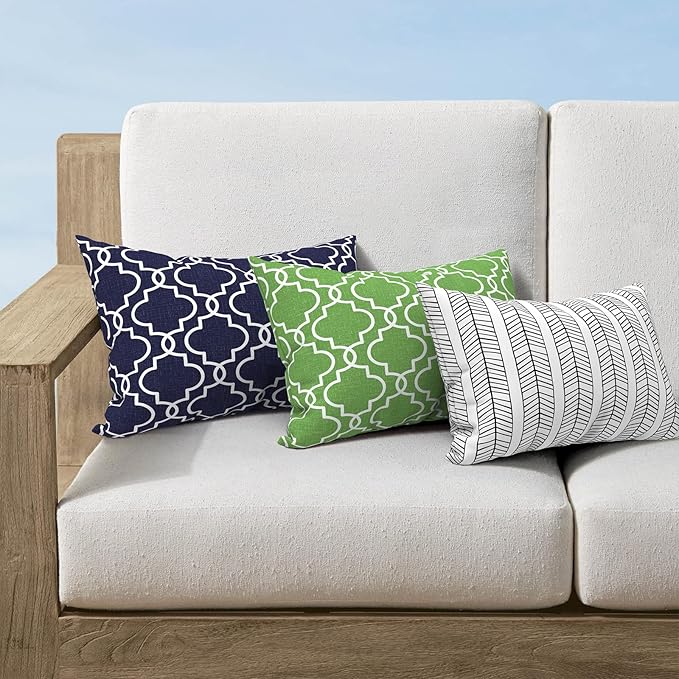 Pack of 2 Outdoor Lumbar Pillow Covers, All Weather Cushion Pillow Cases 12x20 Inch, Pillowcase for Patio Couch Decoration, HerringboneWhite