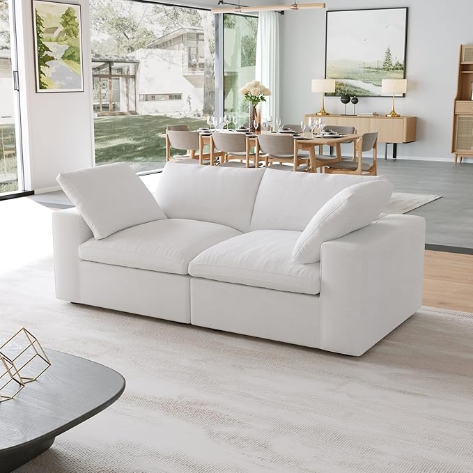 JACH Modular Cloud Sectional Couch, Love Seat Sofas, Modern Convertible Cloud Sofa, Cushion Covers Removable, Comfy Sectional Couch for Living Room Apartment (White)