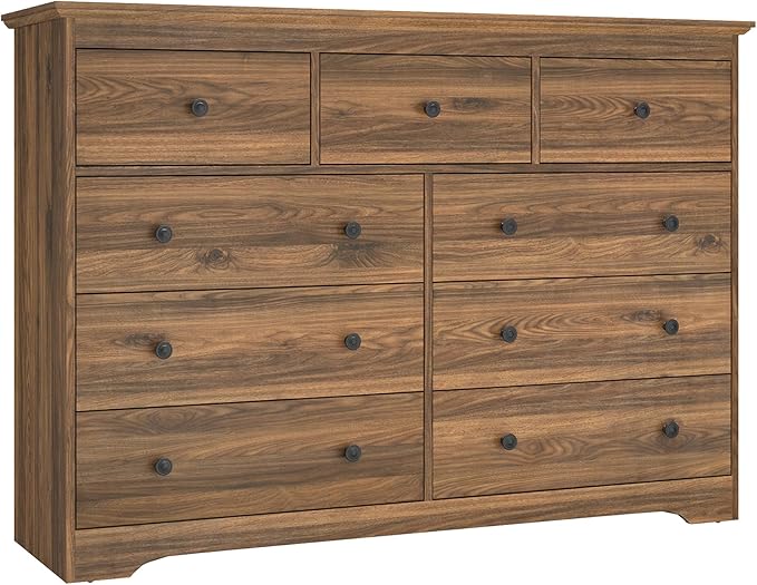 Brown Dresser for Bedroom,55" Wide 9 Drawers Dressers,Modern Wooden Chest for Living Room, Hallway