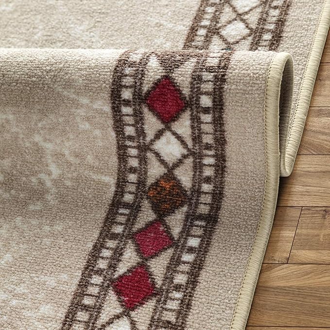 Antep Rugs Alfombras Modern Bordered 2x4 Non-Skid (Non-Slip) Low Profile Pile Rubber Backing Kitchen Area Rugs (Beige, 2'3" x 4')