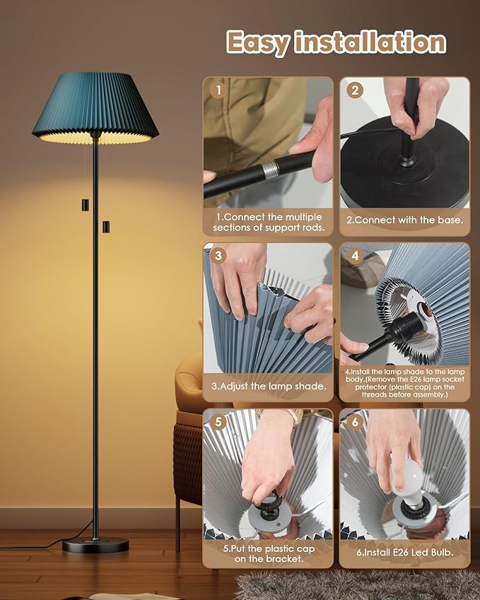 KFM Modern Floor Lamp, Tall Standing Lamp for Living Room Adjustable Lampshade with 3 Color Temperatures 9W LED Bulb Foot Switch Floor Lamps for Bedroom Office Corner Night