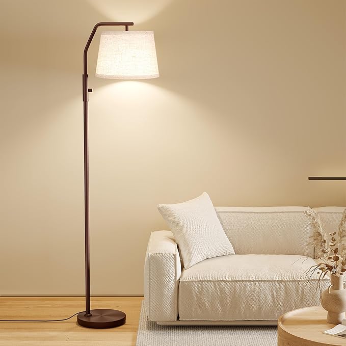 SUNMORY Floor Lamps for Living Room, 9W Bulb Included, Lamp for Bedroom with Adjust Head, Standing Lamp with Rotary Switch, 0-100% Dimmable Floor Lamp for Living Room Bedroom Office Nursery, Brown.