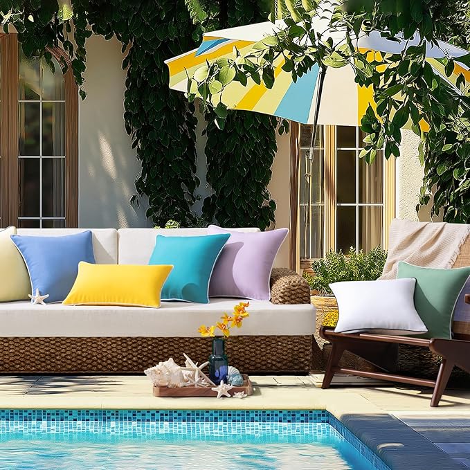 Phantoscope Pack of 2 Outdoor Waterproof Throw Pillow Covers Decorative Square Cushion Case Patio Pillows for Couch Tent Sunbrella, Pine Green 20x20 inches