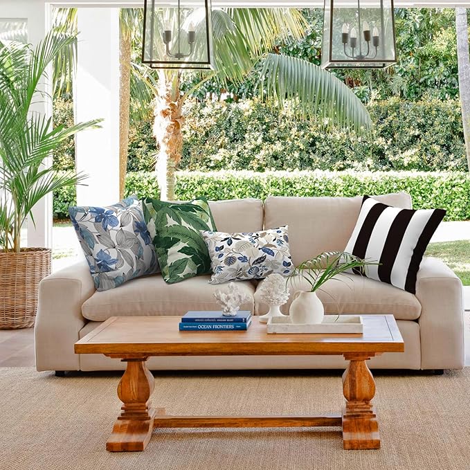 Outdoor Throw Pillows with Inners, All Weather Patio Pillows Set of 2, Square Pillows Decorative for Home Garden Furniture, 20x20 Inch, Cabana Black