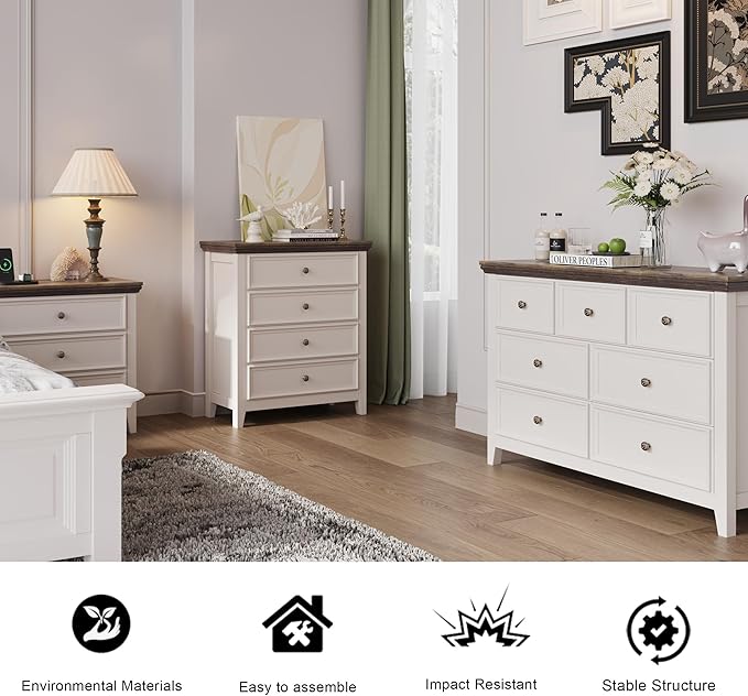 BLANKSPACE Dresser for Bedroom, 4 Drawer Dresser, Modern 4 Chest of Drawers, Farmhouse Storage Cabinet with 4 Drawers for Home Office, Dining Room, Antique White