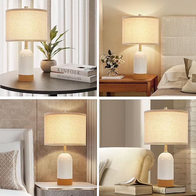 GyroVu 3 Color Temperature Small Table Lamp for Bedroom, Bedside Desk Reading Lamps, 21.5" Nightstand Ceramic Lamp for Kids Room, Living Room, Dorm, Home Office, Bulbs Included