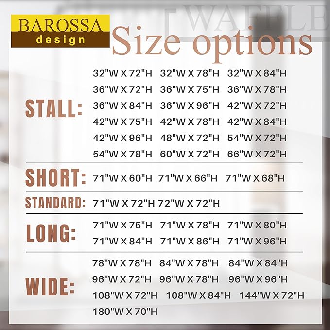 Barossa Design Waffle Weave White Shower Curtain Hotel Luxury Quality, Fabric Shower Curtains for Bathroom, Pique Pattern Cloth, Water Repellent and Machine Washable, Standard Size 71" x 72"