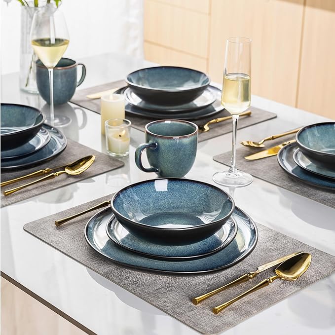 AmorArc Ceramic Dinnerware Sets,Handmade Reactive Glaze Stoneware Plates and Bowls Set,Highly Chip and Crack Resistant | Dishwasher & Microwave Safe Dishes Set,Service for 4 (12pc)