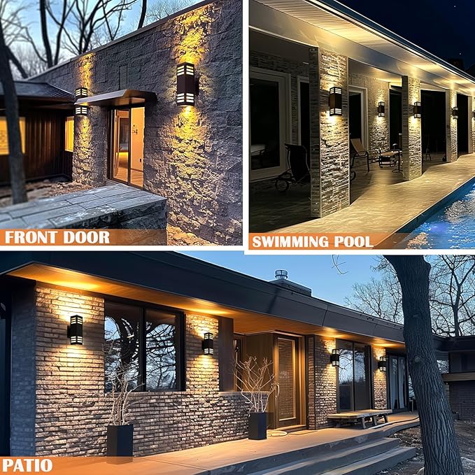 RGB Smart Wall Lights, 2 Pack Front Porch Light Fixtures, Square Color-Changing Outdoor Sconce With E26 Base, IP65 Waterproof Up and Down Lights With Sensor