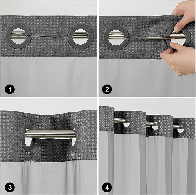 Colorful Star Extra Long Waffle Weave Shower Curtains, 256GSM Heavy Duty Shower Curtain with Snap in Fabric Liner, Hotel Style No Hook Waterproof Bathroom Curtain Set, 72 x 87 Inch, Charcoal Grey
