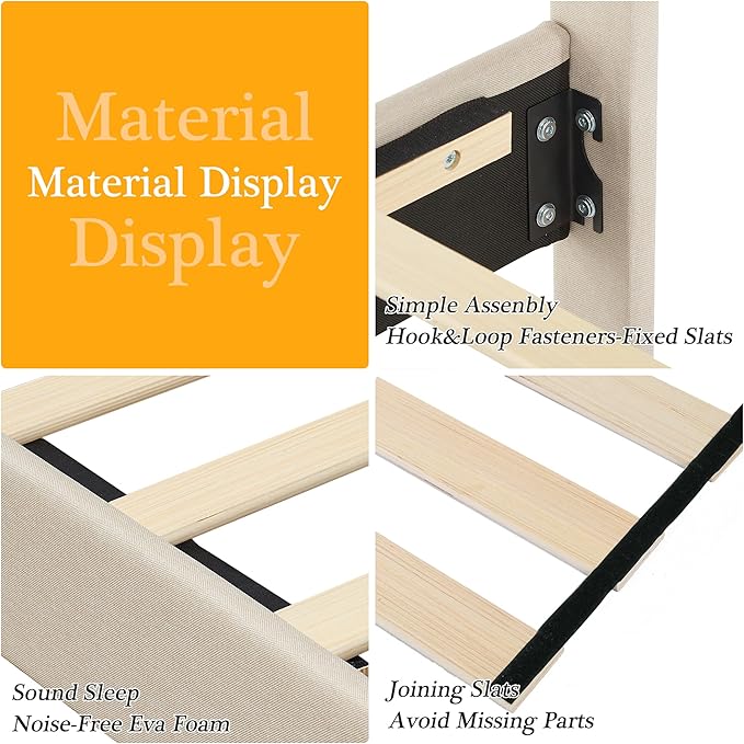 VECELO Full Size Platform Bed Frame with Fabric Upholstered Headboard and Wooden Slats Support, No Box Spring Needed/Easy Assembly,Beige