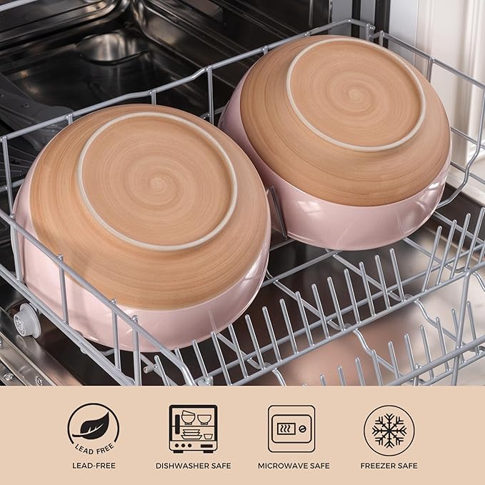 AmorArc 9.8’’ Ceramic Serving Bowls, 90 OZ Extra Large Salad Bowls Set of 2, Stoneware Oversized Bowls with Rustic Terracotta Underside for Salad, Soup and Dinner. Large Bowls for Entertaining &Gift