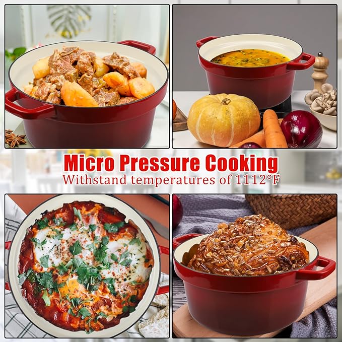 CUKOR 7QT Dutch Oven Pot With Lid, Ceramic Dutch Ovens for Sourdough Bread Baking, Enameled Cast Iron Bread Cooking Pot, Non-Stick, Oven Safe (10 Pcs Bread Paper Liners)