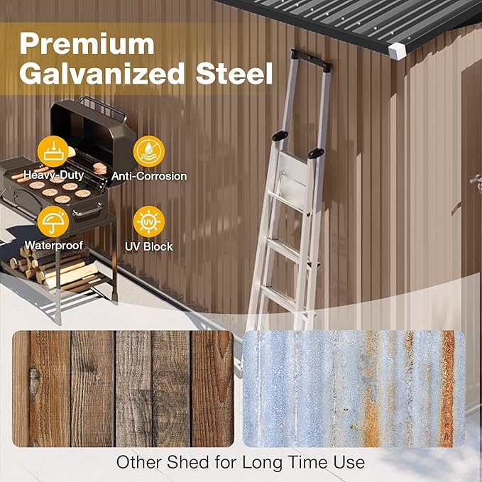 10x12 FT Outdoor Storage Shed with Base & Lockable Double Doors, Heavy-Duty Galvanized Steel Outdoor Metal Shed for Bike, Tool, Generator Storage in Backyard, Patio (10’x12’, Base)