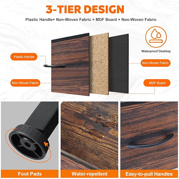 Dresser for Bedroom with 9 Drawers, Chest of Drawers, Storage Drawers Organizer Unit, Black Wide Fabric Dresser with Fabric Bins for Closet, Living Room, Entryway (Brown and Rustic Brown)