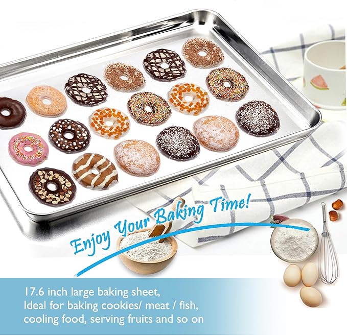 TeamFar Baking Sheet with Rack, 17.6 x 13 x 1 Inch Stainless Steel Baking Tray Pan Cookie Sheet with Cooling Rack Set for Baking/Roasting/Cooling, Non-Toxic & Heavy Duty, Dishwasher Safe