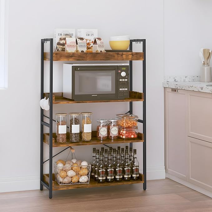 HCHQHS 4 Tier Bookshelf, Adjustable Industrial Bookcase, Vertical Tall Book Shelf, Wood and Black Metal Open Bookshelves for Home Office, Living Room, Bedroom